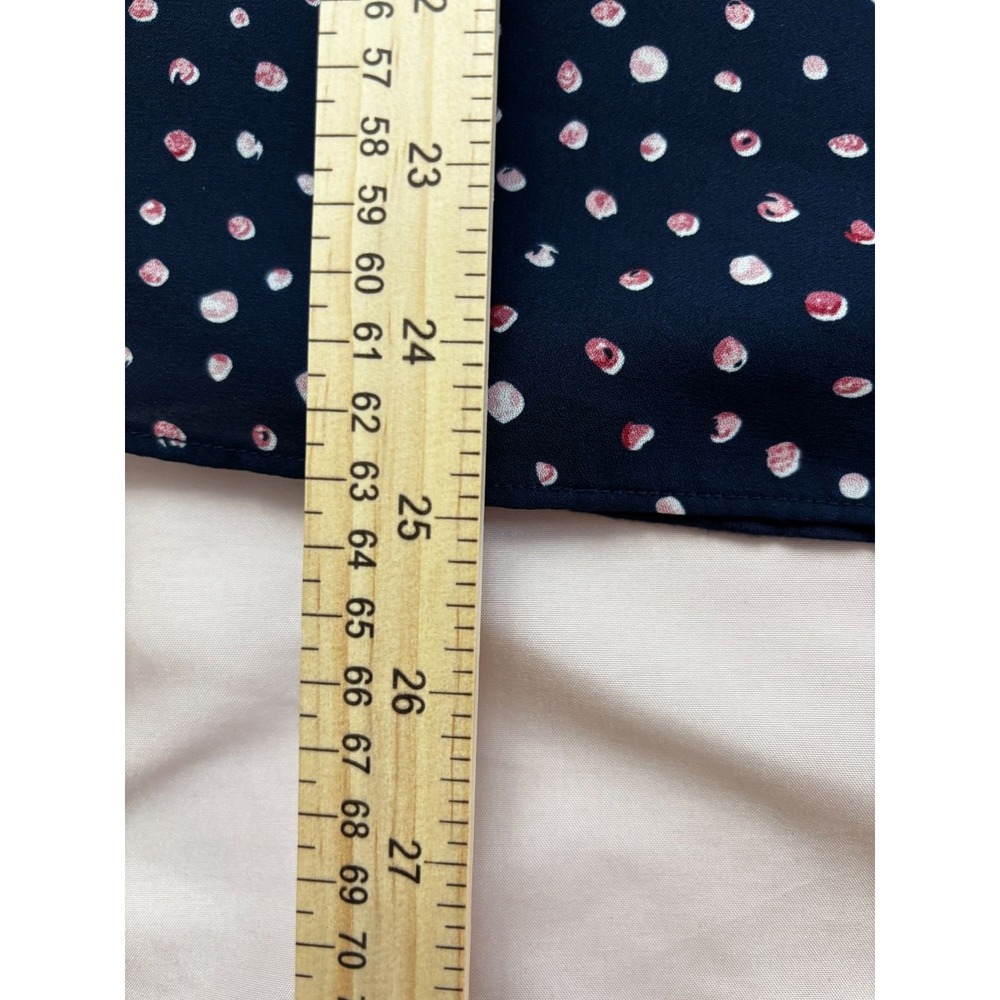 FORTUNE + IVY - Navy Polka Dot Keyhole Cap Sleeve Tie Back Blouse Women's Size L - Picture 7 of 13